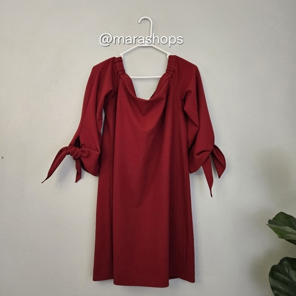 Tibi Off The Shoulder Dress in Crimson Red - Picture 2 of 7
